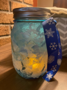 winter themed mason jar lantern
