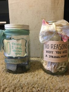 examples of how to decorate mason jars - one for mother's day and one for father's day